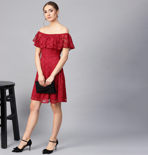 Red Lace Layered Fit & Flare Dress